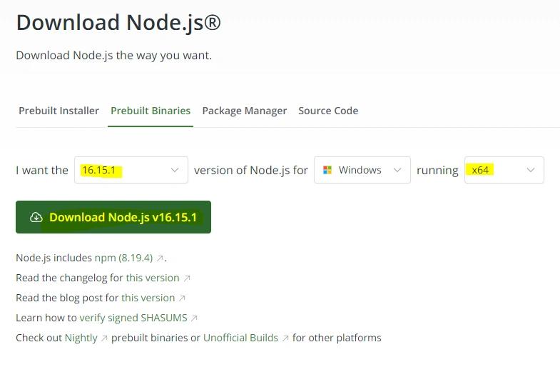 Installing Node.js using Binary Package