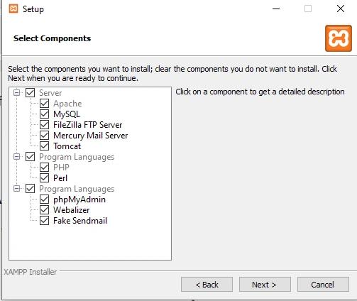 Select Xampp Components