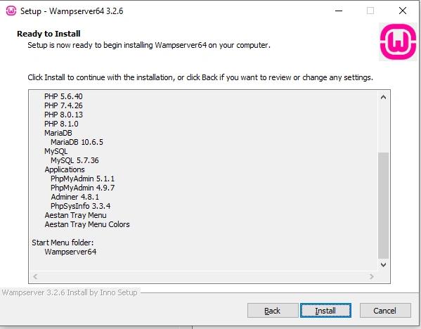 Ready To Install Screen of Wamp Server