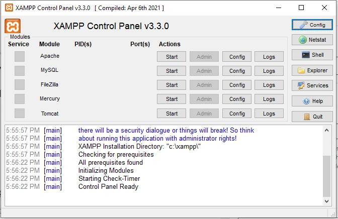 XAMPP Application After Setup