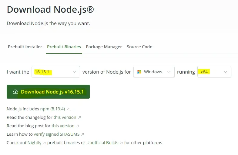 NPM Using the Binary Package on Windows